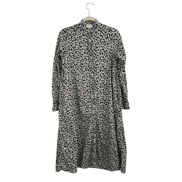 Ann Mashburn Blue Floral Midi Dress Button Front Prairie Preppy Cottage Women XS